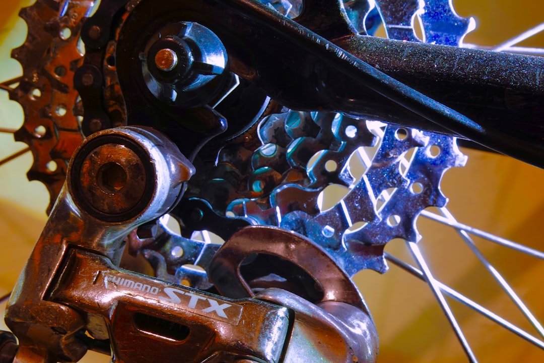 a close up of a bike's gears and chain