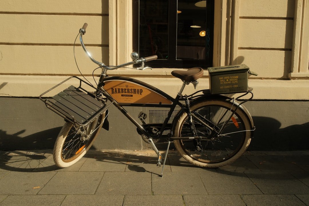 a bike parked on the side of a building