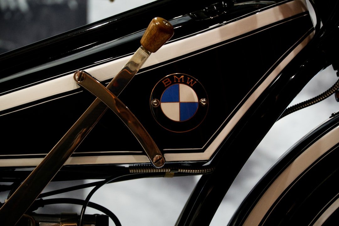 Close-up of a vintage BMW motorcycle emblem.