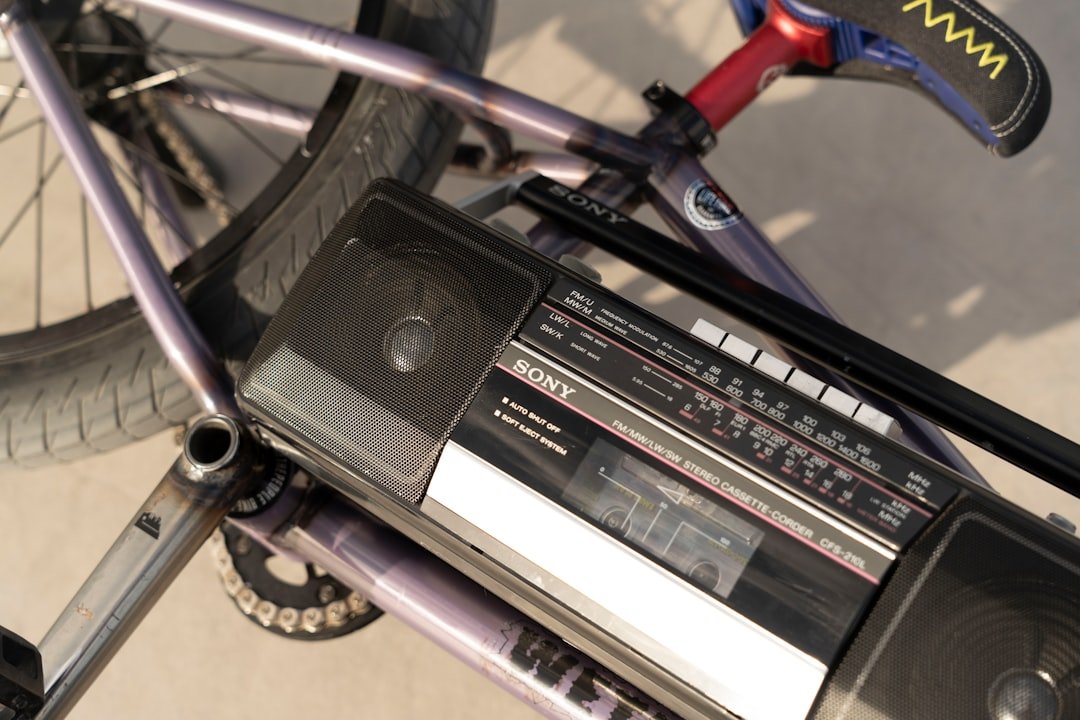 Boombox on a purple bicycle frame