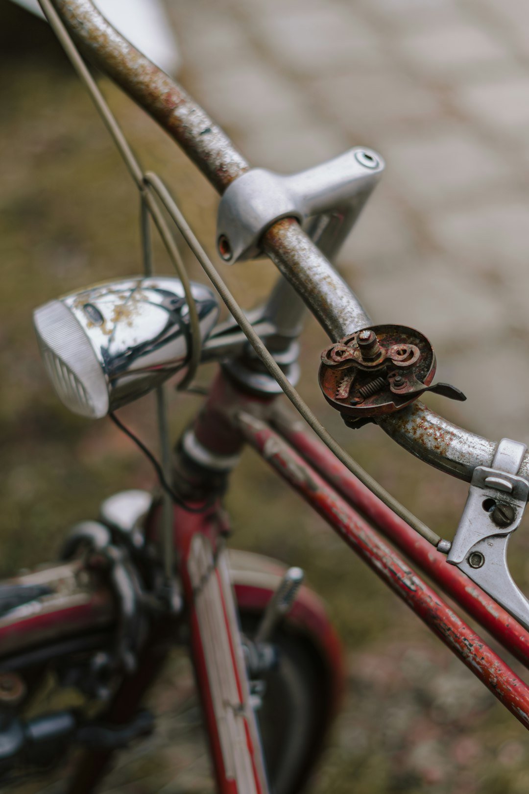 Close-up of a rusty vintage bicycle handlebar