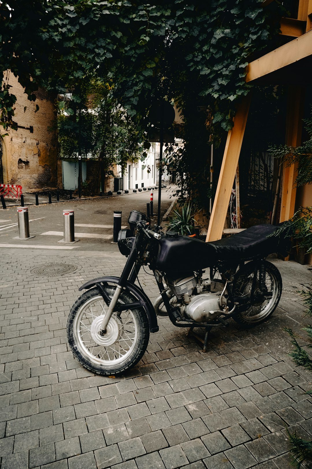 a motorcycle parked on the side of the road