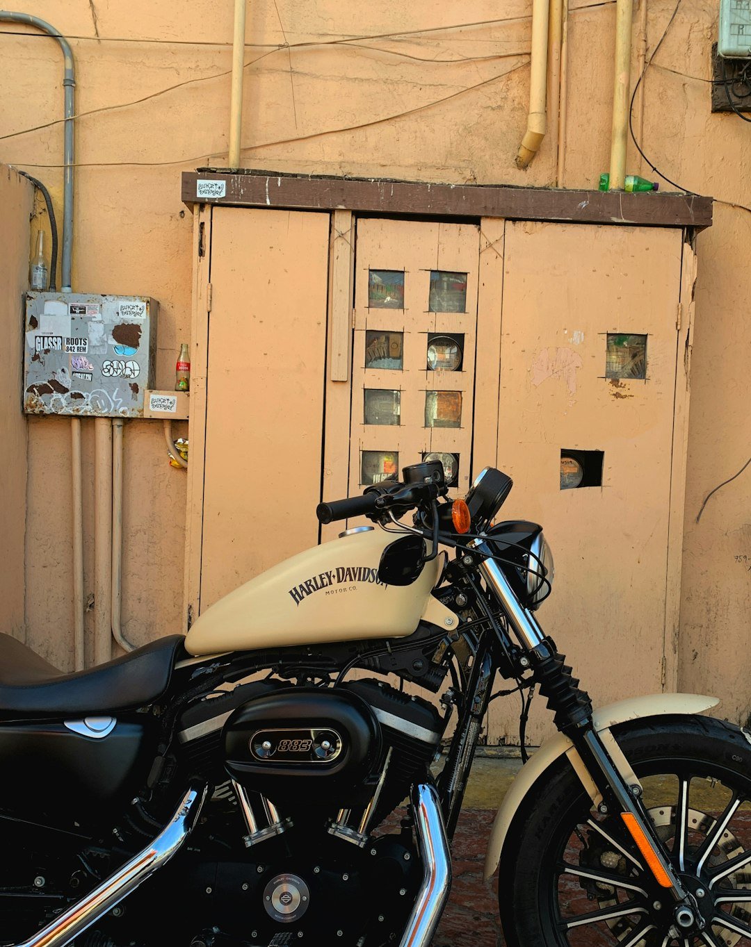 a motorcycle parked in front of a building