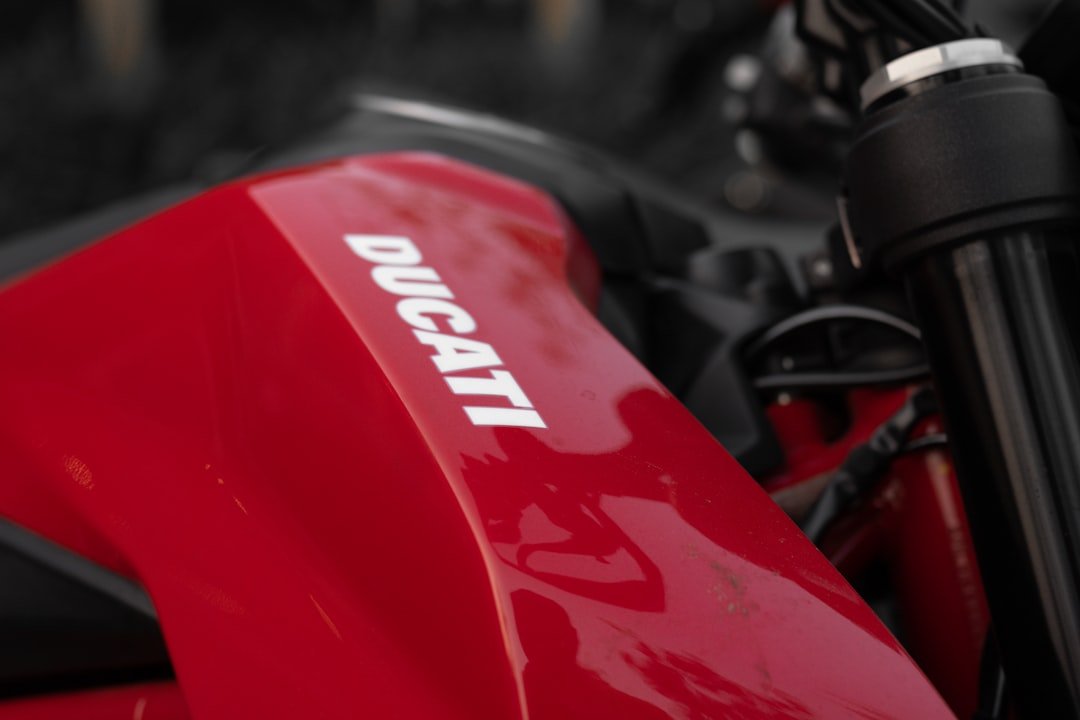 a close up of a red ducati motorcycle