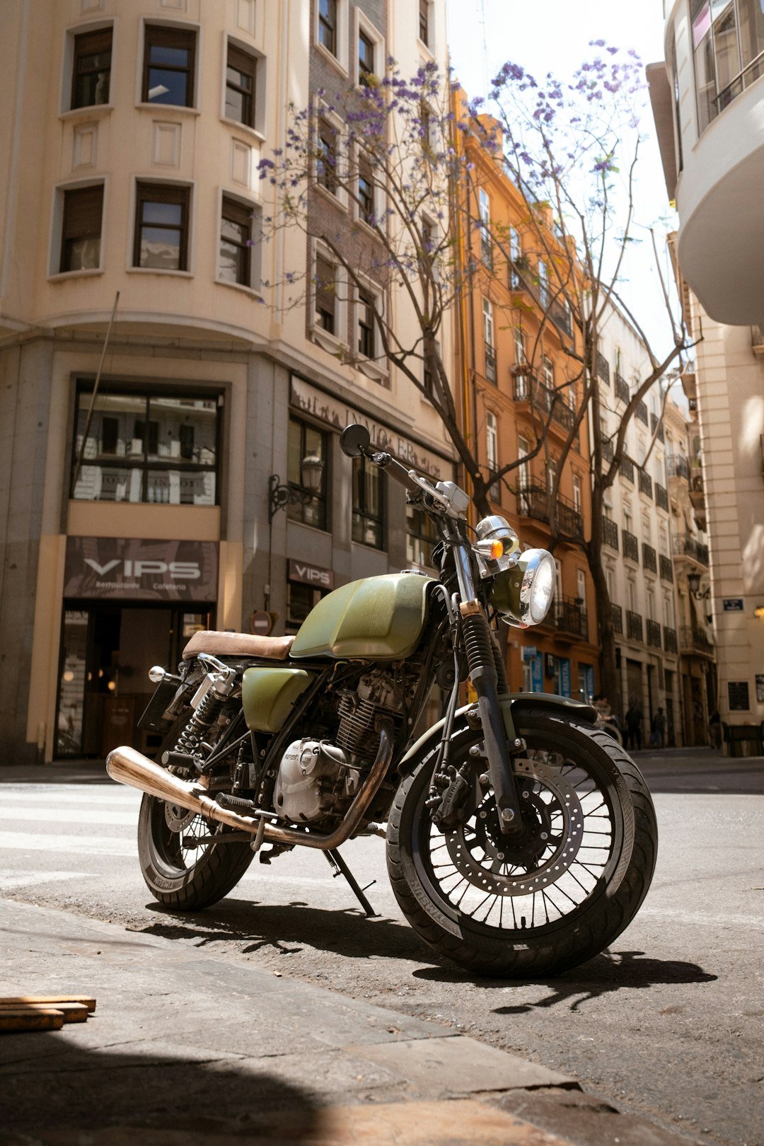 a motorcycle parked on the side of the road