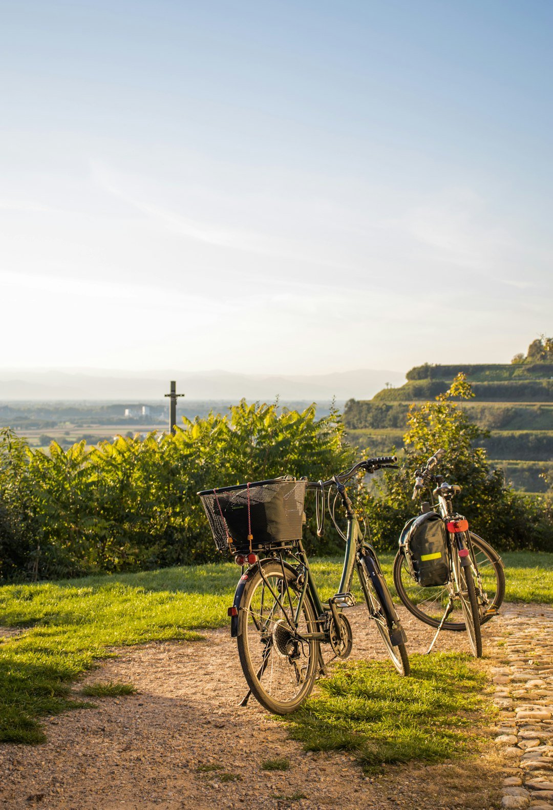 Two bicycles parked on a scenic overlook