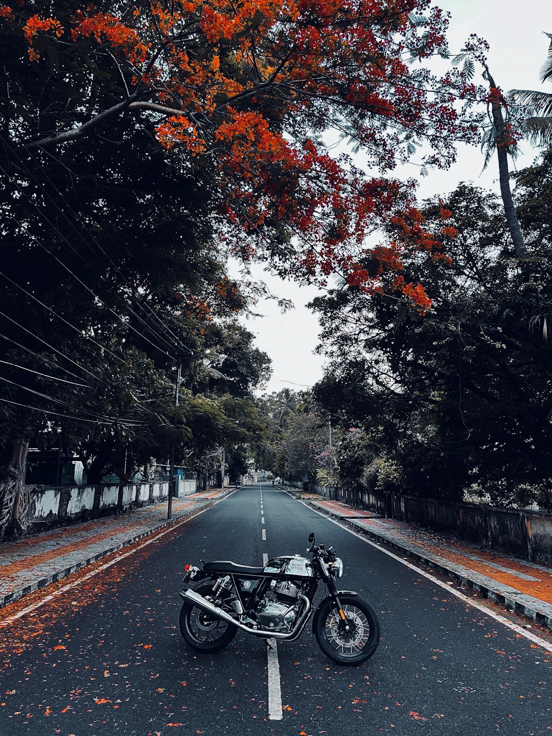 a motorcycle parked on the side of the road